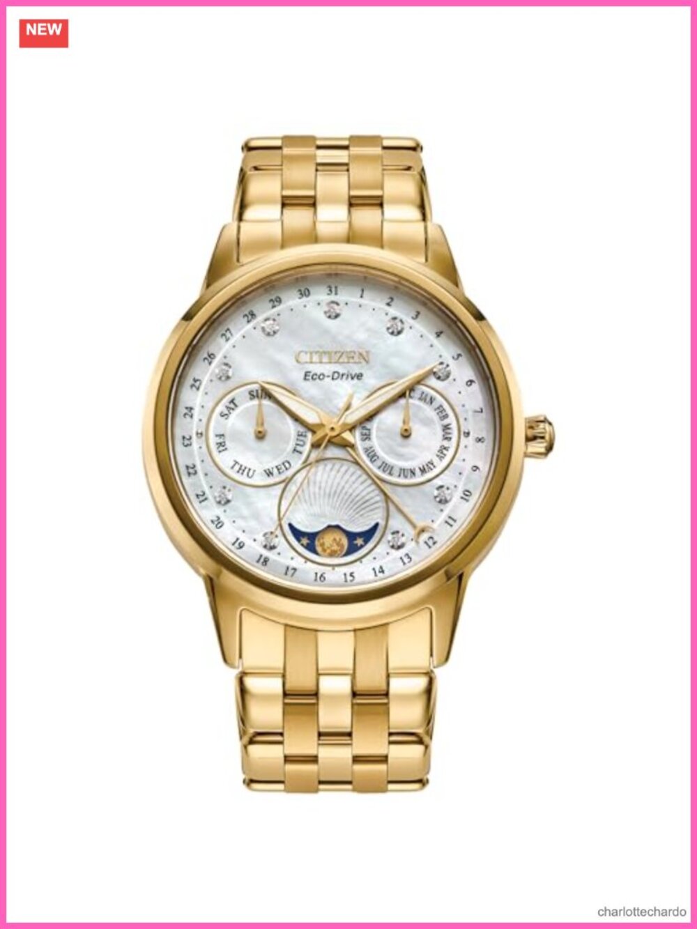 Citizen Eco-Drive Calendrier Moon Phase Diamond Dial Stainless Steel Watch